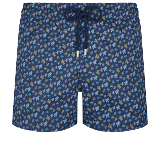 Men Fitted Printed - Men Short Swimwear Micro Tortues Rainbow, Navy front view