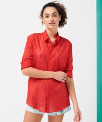 Men Others Solid - Unisex Cotton Voile Light Shirt Solid, Peppers women front worn view