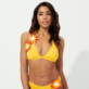 Imagen de Mujer Halter Bordado - Top de bikini anudado alrededor del cuello con estampado Fleurs 3D para mujer, Yellow vista frontal desgastada Imagen de Mujer Halter Bordado - Top de bikini anudado alrededor del cuello con estampado Fleurs 3D para mujer, Yellow vista frontal desgastada