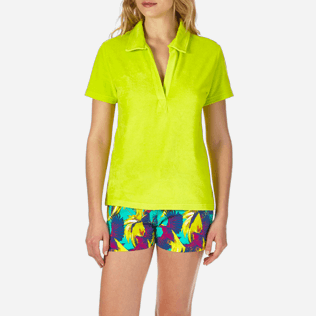 Women Others Solid - Women Terry Cloth Polo shirt Solid, Chartreuse supp1 Women Others Solid - Women Terry Cloth Polo shirt Solid, Chartreuse supp1