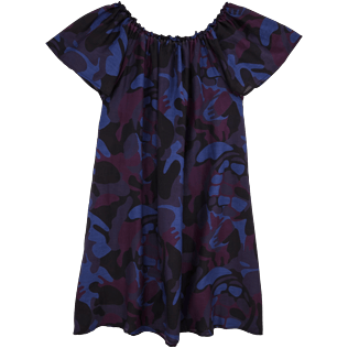 Mujer Vestido Estampado - Vestido de manga corta con estampado Camouflage Turtles y escote Bardot, Ciruela back Mujer Vestido Estampado - Vestido de manga corta con estampado Camouflage Turtles y escote Bardot, Ciruela back