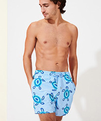 Men Classic Printed - Men Swimwear Mosaic Turtles, Sky blue front worn view
