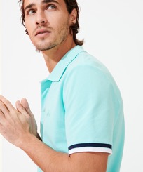 Men Others Solid - Men Cotton Pique Polo Shirt Solid, Lagoon front worn view