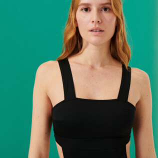 Mujer Trikini Liso - Trikini de una sola pieza de color liso para mujer, Negro detalles vista 1