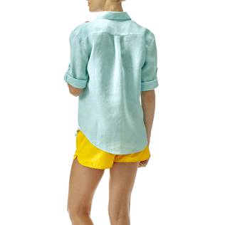 Women Others Solid - Women long sleeves Linen Shirt Solid, Lagoon backworn Women Others Solid - Women long sleeves Linen Shirt Solid, Lagoon backworn