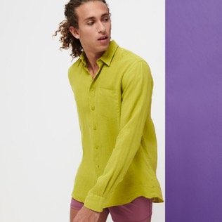 Men Others Solid - Men Linen Shirt Solid, Matcha front worn view