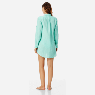 女款 Others Solid - 女士纯色长款亚麻衬衫, Mint backworn 女款 Others Solid - 女士纯色长款亚麻衬衫, Mint backworn