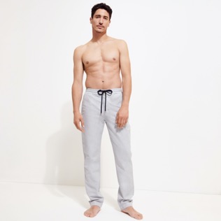 Men Others Solid - Men Cotton Linen Stretch Comfort Pants Solid, Cement front worn view