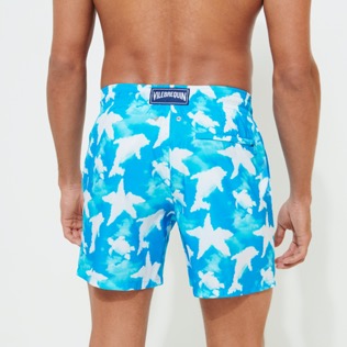 Men Ultra-light classique Printed - Men Ultra-light and packable Swim Shorts Clouds, Hawaii blue back worn view