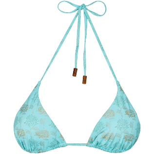 Donna Triangolo Stampato - Top bikini donna Iridescent Flowers of Joy, Lazulii blue vista frontale