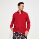 Men Linen Shirt Solid Burgundy front worn view Men Linen Shirt Solid Burgundy front worn view