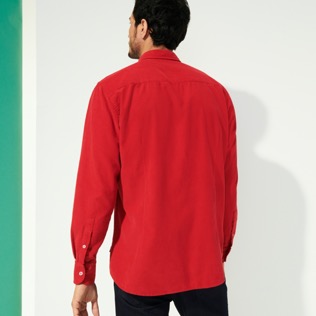 Uomo Altri Unita - Camicia uomo in velluto tinta unita, Rosso carminio vista indossata posteriore