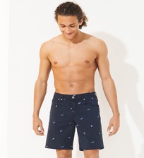 Men Others Printed - Men embroidered Bermuda Shorts 2009 Les Requins, Navy front worn view