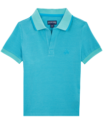 Solid Polohemd aus Baumwollpikee für Jungen Aquamarin blau Vorderansicht