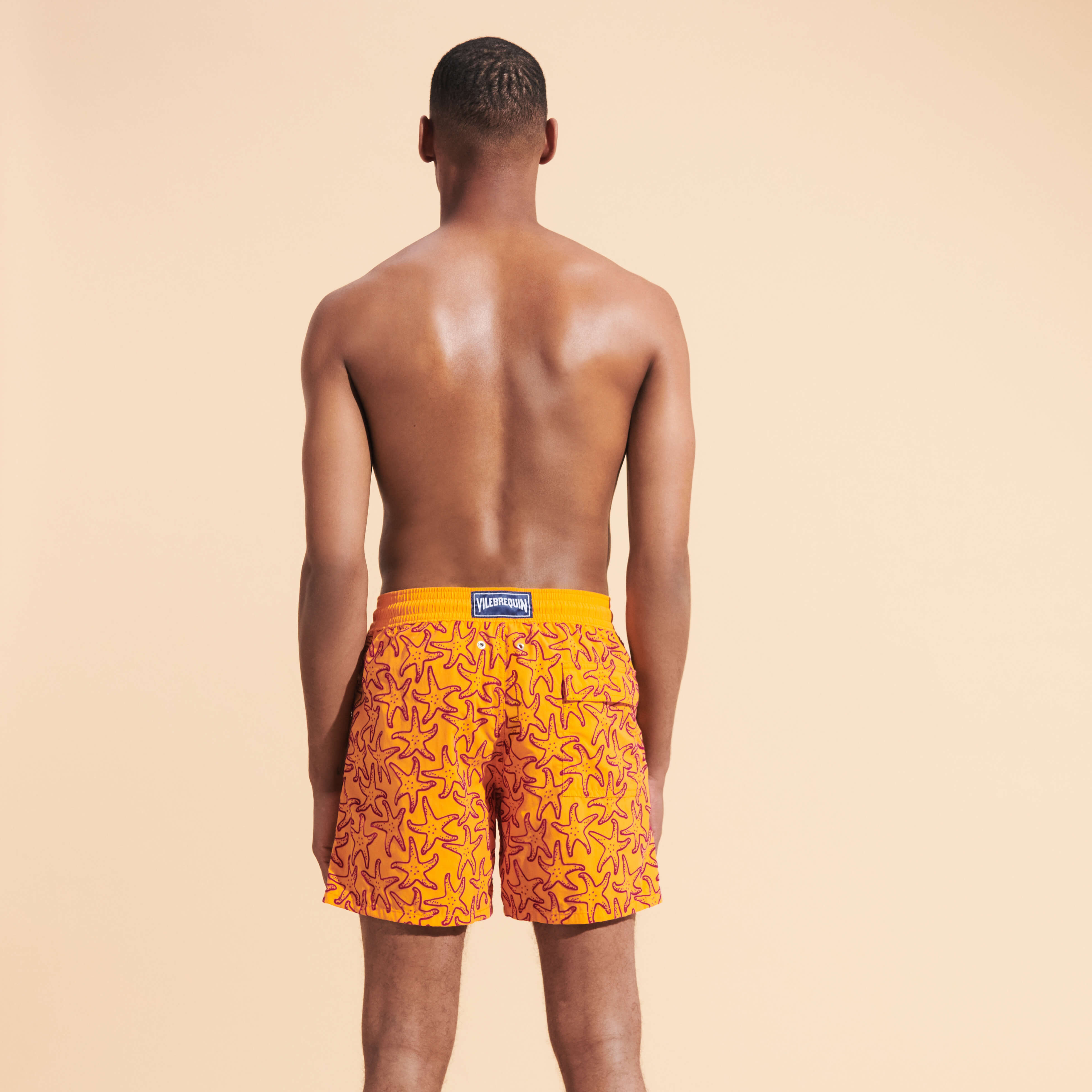 Vilebrequin Men's Long Swim Trunks Starlettes & Coraux - Orange