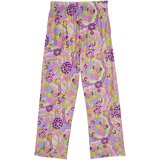 Donna Altri Stampato - Pantaloni donna in seta Rainbow Flowers, Cyclamen vista posteriore