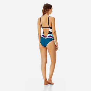 Mujer Una pieza Estampado - Bañador de una sola pieza con aro central y estampado Ostende para mujer, Azul marino backworn Mujer Una pieza Estampado - Bañador de una sola pieza con aro central y estampado Ostende para mujer, Azul marino backworn