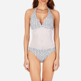 Mujer Una pieza Estampado - Bañador de una sola pieza con estampado Modernist Fish para mujer, Blanco supp1 Mujer Una pieza Estampado - Bañador de una sola pieza con estampado Modernist Fish para mujer, Blanco supp1