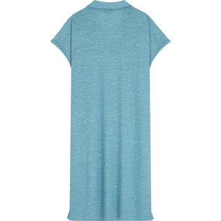 Women Others Solid - Women Linen Long Polo Dress Solid, Heather azure back view