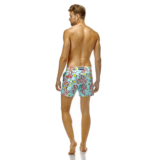Men Fitted Printed - Superflex Coral and Fish Swimwear, Lagoon backworn Men Fitted Printed - Superflex Coral and Fish Swimwear, Lagoon backworn