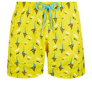 Men Classic Embroidered - Men Swimwear Embroidered Bateaux sur l'eau - Limited Edition, Buttercup yellow front Men Classic Embroidered - Men Swimwear Embroidered Bateaux sur l'eau - Limited Edition, Buttercup yellow front