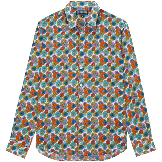 Men Others Printed - Unisex Cotton Voile Summer Shirt Marguerites, White front view