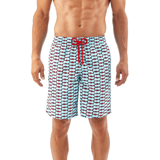 Men Long Printed - Fish Net Long Cut Swim shorts, Frosted blue supp2 Men Long Printed - Fish Net Long Cut Swim shorts, Frosted blue supp2