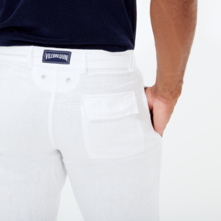 Hombre Autros Liso - Pantalones de corte recto en lino de color liso para hombre, Blanco detalles vista 3