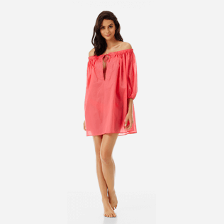 Women Others Solid - Women off-the-shoulder Cotton voile Dress Solid, Hibiscus frontworn Women Others Solid - Women off-the-shoulder Cotton voile Dress Solid, Hibiscus frontworn