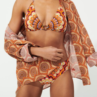 Mujer Halter Estampado - Top de bikini anudado alrededor del cuello con estampado 1975 Rosaces para mujer, Albaricoque detalles vista 2