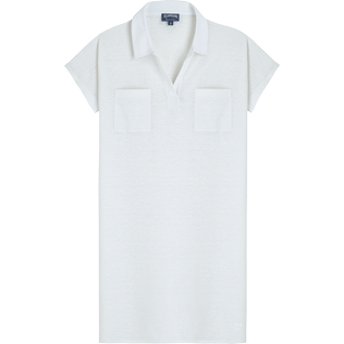 Donna Altri Unita - Women Linen Long Polo Dress Solid, Bianco vista frontale