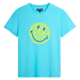 Homme AUTRES Imprimé - T-Shirt en Coton Homme Turtles Smiley - Vilebrequin x Smiley®, Bleu lazuli vue de face