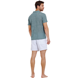 Men Others Solid - Men Linen Jersey Polo Shirt Solid, Heather green blue backworn Men Others Solid - Men Linen Jersey Polo Shirt Solid, Heather green blue backworn