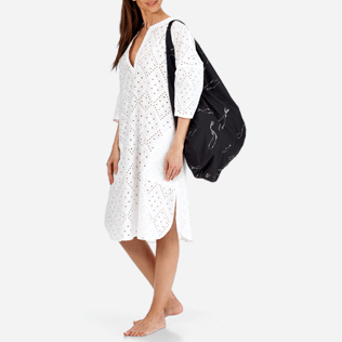 Mujer 052 Bordado - Vestido corto de algodón con bordado de troquelado para mujer, Blanco supp3 Mujer 052 Bordado - Vestido corto de algodón con bordado de troquelado para mujer, Blanco supp3