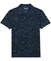 Men Others Solid - Men Terry Jacquard Polo Shirt Solid, Navy front view