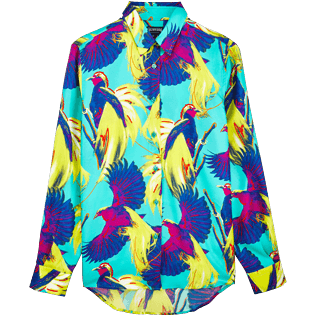 Mujer Camisetas Estampado - Camisa en sarga de seda con estampado Birds of Paradise para mujer, Veronese green front Mujer Camisetas Estampado - Camisa en sarga de seda con estampado Birds of Paradise para mujer, Veronese green front