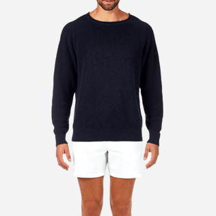 Men Sweaters Solid - Cotton Linen Pull Over, Jeans blue supp1 Men Sweaters Solid - Cotton Linen Pull Over, Jeans blue supp1