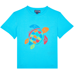 Garçons AUTRES Imprimé - T-shirt en Coton Organique garçon Tortue Multicolore, Azur vue de face