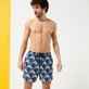 Men Classic Printed - Men Swimwear Waves, Navy front worn view