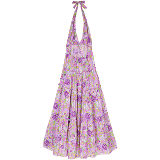 Donna Altri Stampato - Vestito donna lungo in cotone Rainbow Flowers, Cyclamen vista posteriore