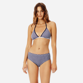 Women High waist Printed - Women high-waisted brief bikini Bottom Reverso, Navy frontworn Women High waist Printed - Women high-waisted brief bikini Bottom Reverso, Navy frontworn