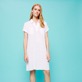 Women Linen Long Polo Dress Solid Blanco vista frontal desgastada
