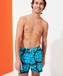 Homme CEINTURE PLATE Imprimé - Maillot de bain court stretch homme ceinture plate 2015 Inkshell, Bleu marine vue portée de face