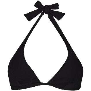 Mujer Halter Liso - Top de bikini anudado alrededor del cuello con estampado Plumes Jacquard para mujer, Negro vista frontal