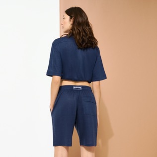 男款 Others 纯色 - Unisex Linen Jersey Bermuda Shorts Solid, Navy 细节视图5