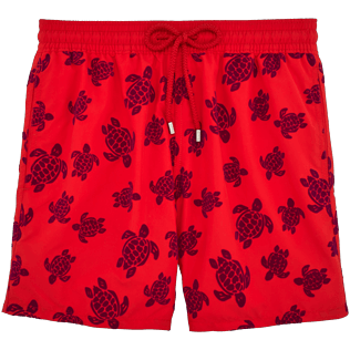Men Classic / Moorea Printed - Flocked Turtles Swim shorts, Poppy red front Men Classic / Moorea Printed - Flocked Turtles Swim shorts, Poppy red front