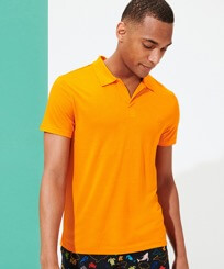 Men Others Solid - Men Tencel Polo Shirt Solid, Apricot front worn view