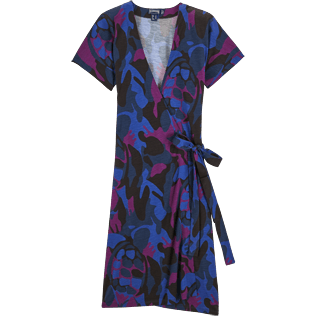 Mujer Vestido Estampado - Vestido envolvente con estampado Camouflage Turtles, Ciruela front Mujer Vestido Estampado - Vestido envolvente con estampado Camouflage Turtles, Ciruela front