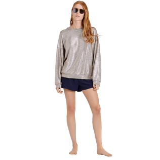 Mujer Autros Liso - Sudadera de malla de lúrex de color liso para mujer, Oro supp2 Mujer Autros Liso - Sudadera de malla de lúrex de color liso para mujer, Oro supp2