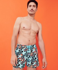 Men Others Printed - Men Stretch Swim Trunks Screen Turtles, Lagoon front worn view